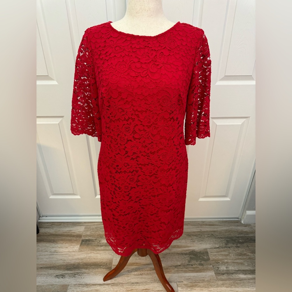 Ralph Lauren Red Lace Sheath Dress